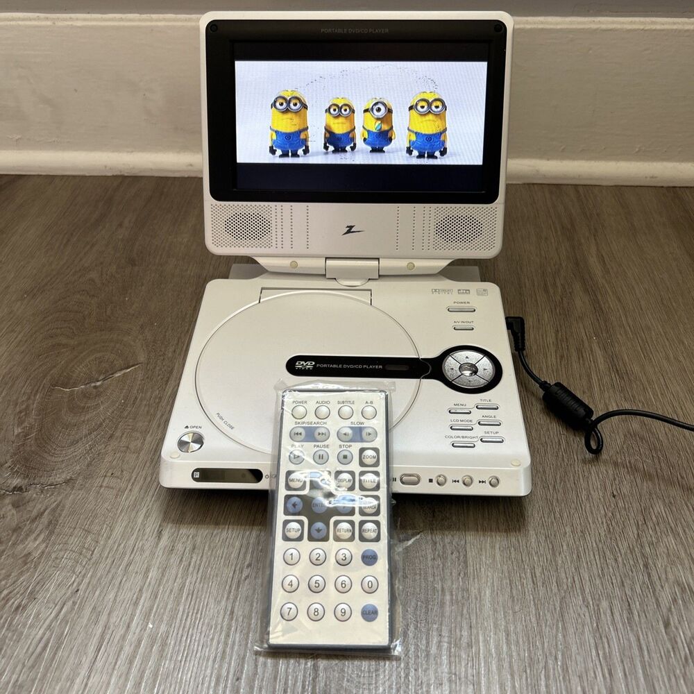 Zenith Portable 7” DVD CD Player White Home Car with Cords DVP615 Tested READ
